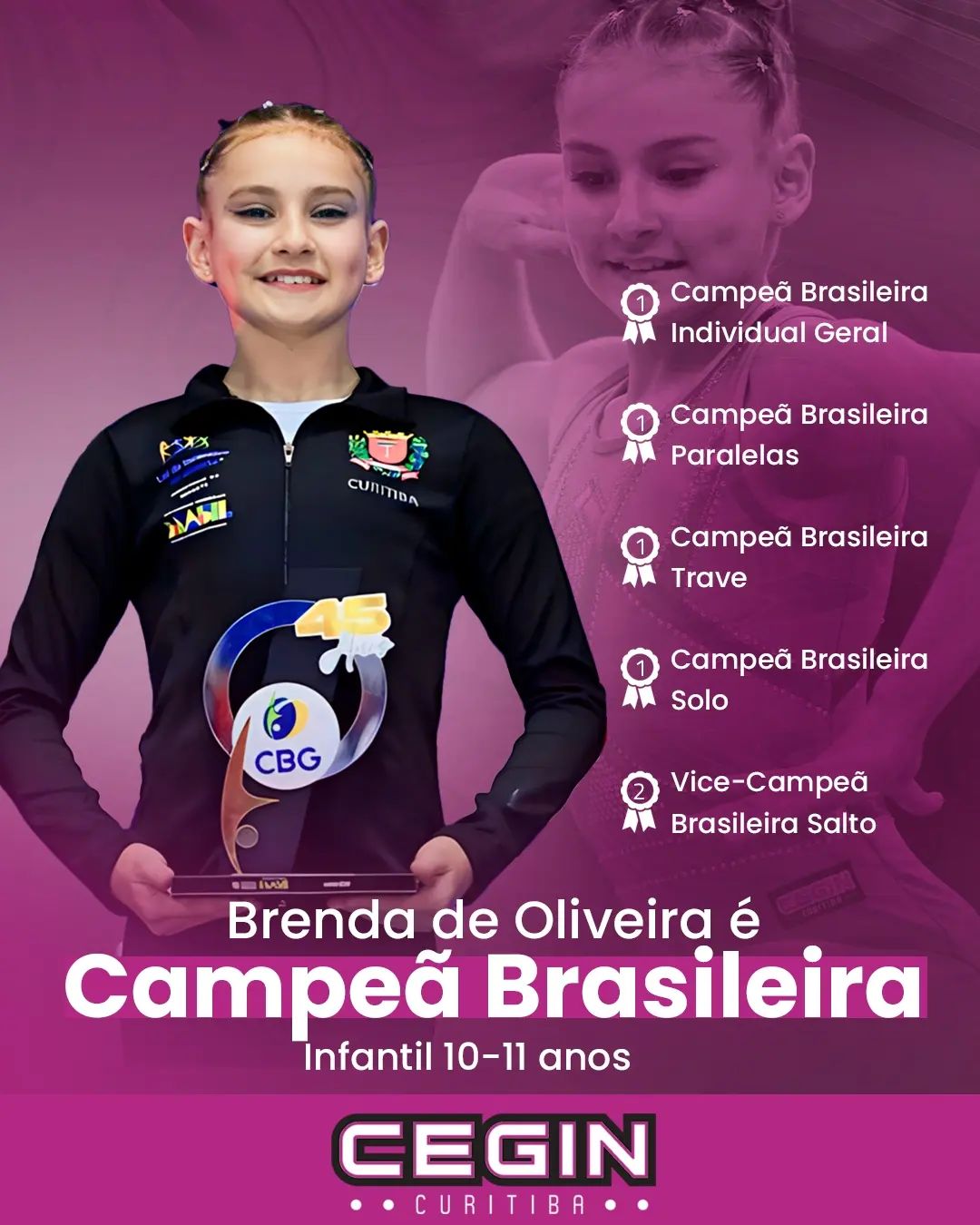 Brenda Faria, do CEGIN, é campeã brasileira