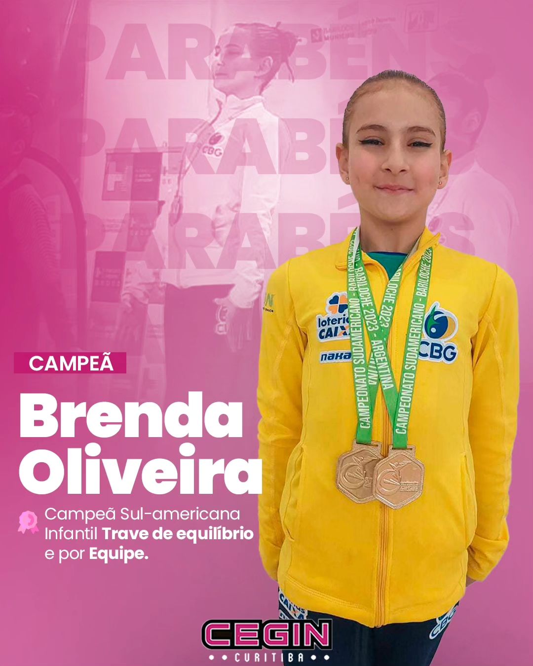 Ginasta Brenda Oliveira do CEGIN é campeã sul-americana